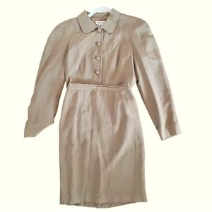 Vintage Talbots Petites Beige Silk Blend Blazer Skirt Suit Set of 2